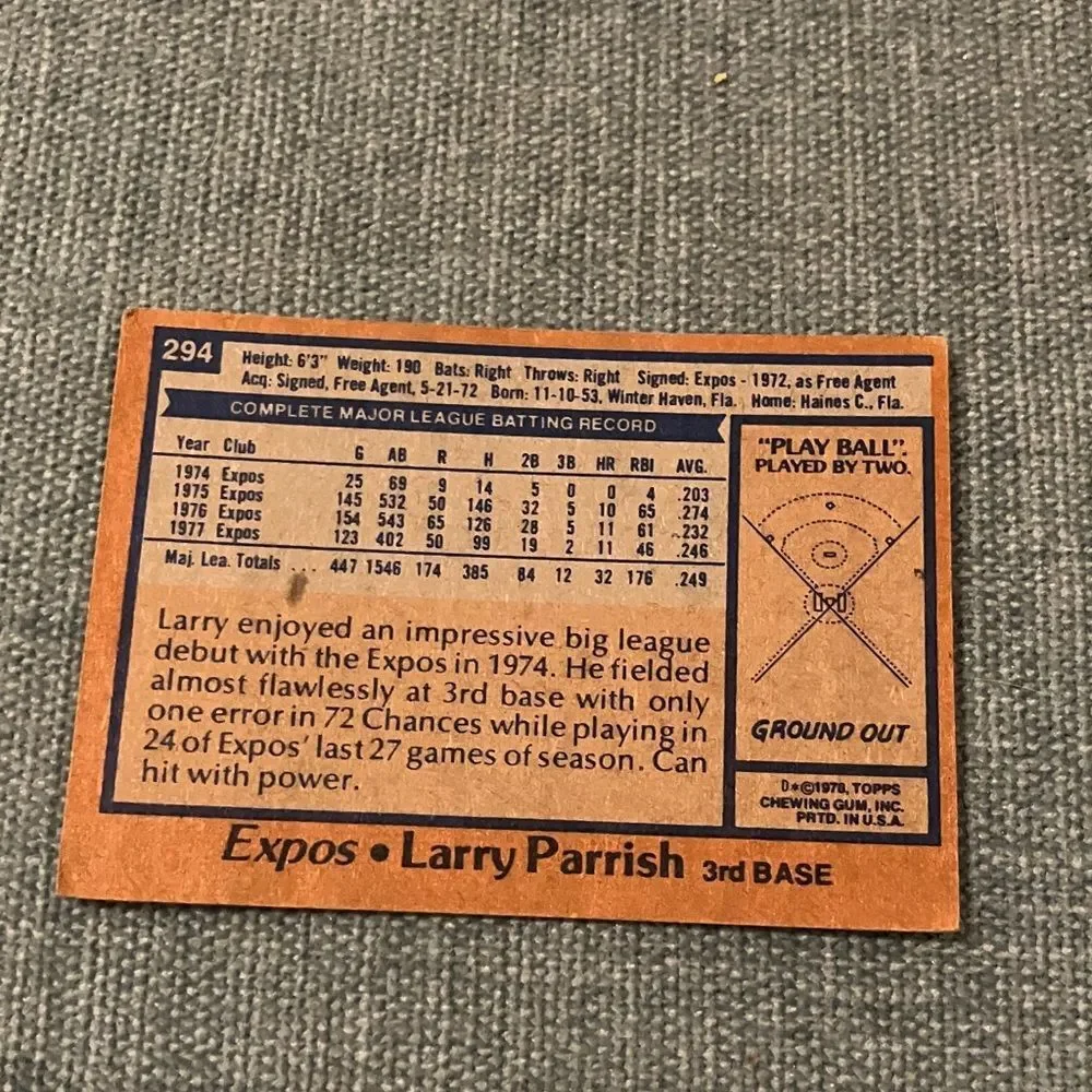 1978 Topps Montreal Expos Baseball Card Trading Card